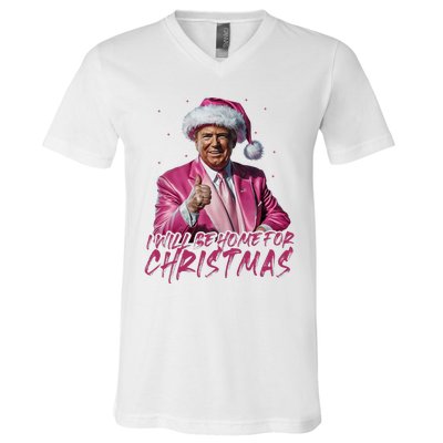 ILl Be Home For Christmas Funny Santa Trump Xmas Pajamas V-Neck T-Shirt