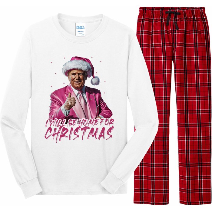 ILl Be Home For Christmas Funny Santa Trump Xmas Pajamas Long Sleeve Pajama Set