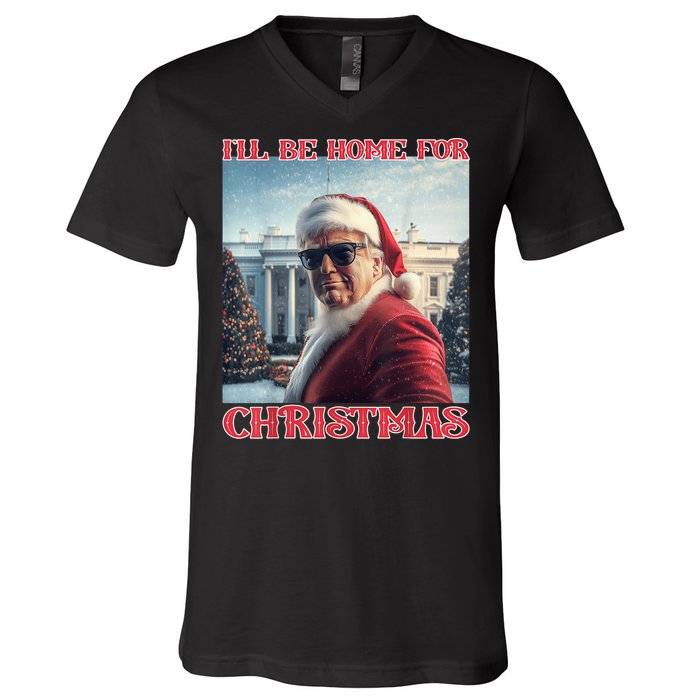 ILl Be Home For Christmas Trump Santa Selfie White House V-Neck T-Shirt