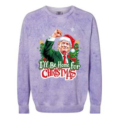 ILl Be Home For Christmas Funny Trump Santa 2024 Christmas Colorblast Crewneck Sweatshirt