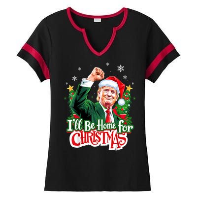 ILl Be Home For Christmas Funny Trump Santa 2024 Christmas Ladies Halftime Notch Neck Tee