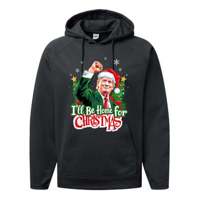 ILl Be Home For Christmas Funny Trump Santa 2024 Christmas Performance Fleece Hoodie