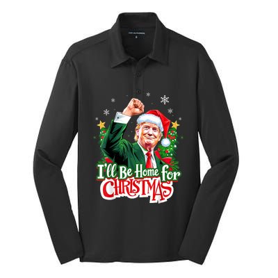 ILl Be Home For Christmas Funny Trump Santa 2024 Christmas Silk Touch Performance Long Sleeve Polo