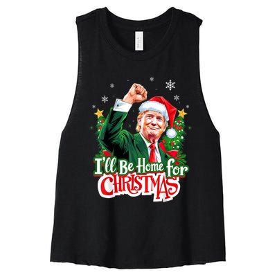 ILl Be Home For Christmas Funny Trump Santa 2024 Christmas Women's Racerback Cropped Tank