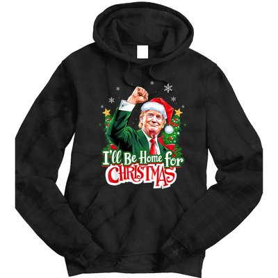 ILl Be Home For Christmas Funny Trump Santa 2024 Christmas Tie Dye Hoodie