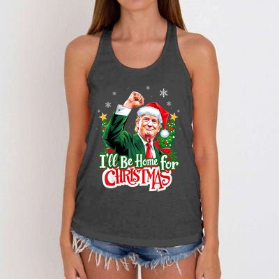 ILl Be Home For Christmas Funny Trump Santa 2024 Christmas Women's Knotted Racerback Tank