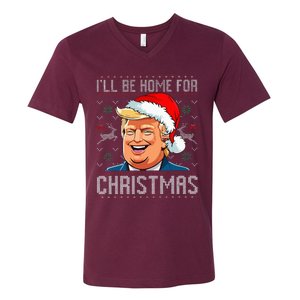 ILl Be Home For Christmas Funny Santa Claus Trump 2024 V-Neck T-Shirt