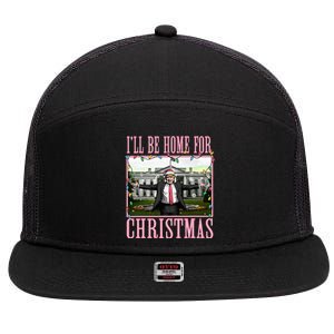 ILl Be Home For Christmas Funny Santa Claus Trump 2024 7 Panel Mesh Trucker Snapback Hat