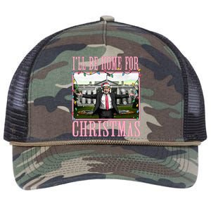 ILl Be Home For Christmas Funny Santa Claus Trump 2024 Retro Rope Trucker Hat Cap