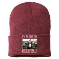 ILl Be Home For Christmas Funny Santa Claus Trump 2024 Sustainable Knit Beanie