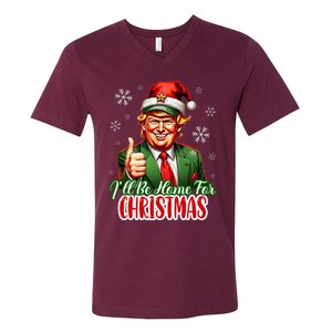 ILl Be Home For Christmas Funny Santa Claus Trump 2024 V-Neck T-Shirt