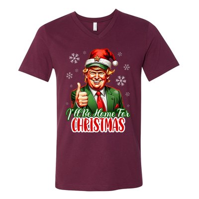 ILl Be Home For Christmas Funny Santa Claus Trump 2024 V-Neck T-Shirt