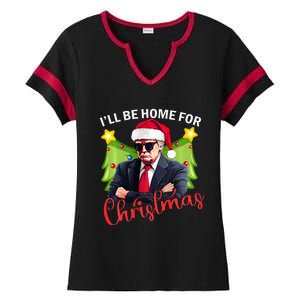 ILl Be Home For Christmas Santa Claus Trump 2024 Ladies Halftime Notch Neck Tee