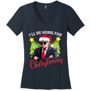 ILl Be Home For Christmas Santa Claus Trump 2024 Women's V-Neck T-Shirt