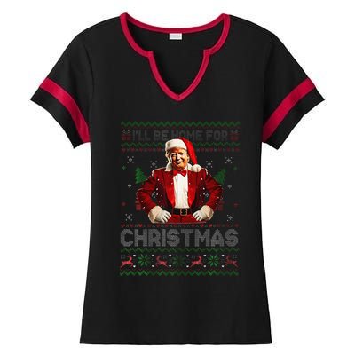 ILl Be Home For Christmas Xmas Trump Pajamas Holiday Santa Ladies Halftime Notch Neck Tee