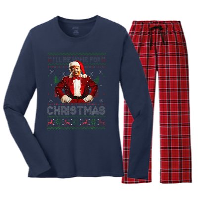 ILl Be Home For Christmas Xmas Trump Pajamas Holiday Santa Women's Long Sleeve Flannel Pajama Set 