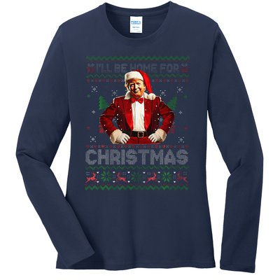 ILl Be Home For Christmas Xmas Trump Pajamas Holiday Santa Ladies Long Sleeve Shirt