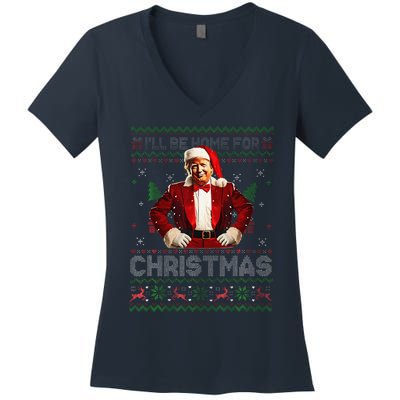 ILl Be Home For Christmas Xmas Trump Pajamas Holiday Santa Women's V-Neck T-Shirt