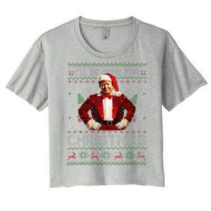 ILl Be Home For Christmas Xmas Trump Pajamas Holiday Santa Women's Crop Top Tee