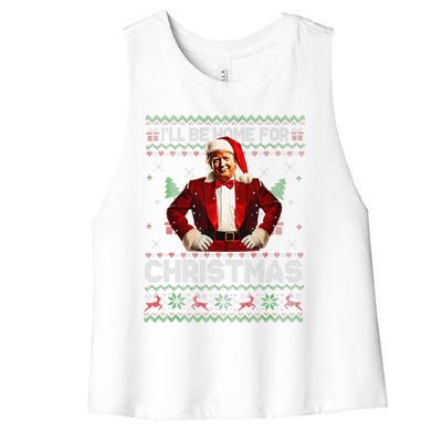 ILl Be Home For Christmas Xmas Trump Pajamas Holiday Santa Women's Racerback Cropped Tank