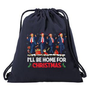 ILl Be Home For Christmas Santa Funny Trump Xmas Pajamas Drawstring Bag