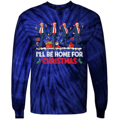 ILl Be Home For Christmas Santa Funny Trump Xmas Pajamas Tie-Dye Long Sleeve Shirt