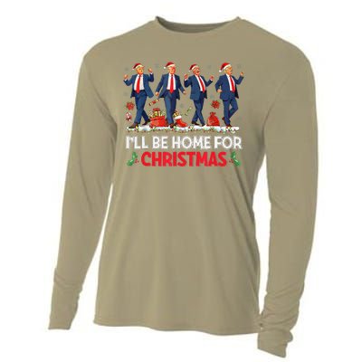 ILl Be Home For Christmas Santa Funny Trump Xmas Pajamas Cooling Performance Long Sleeve Crew