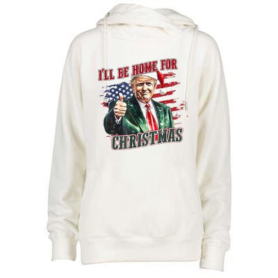 ILl Be Home For Christmas Funny Santa Trump Xmas Pajamas Womens Funnel Neck Pullover Hood