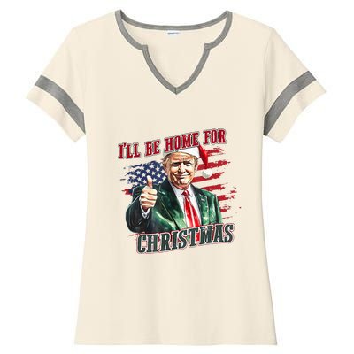 ILl Be Home For Christmas Funny Santa Trump Xmas Pajamas Ladies Halftime Notch Neck Tee