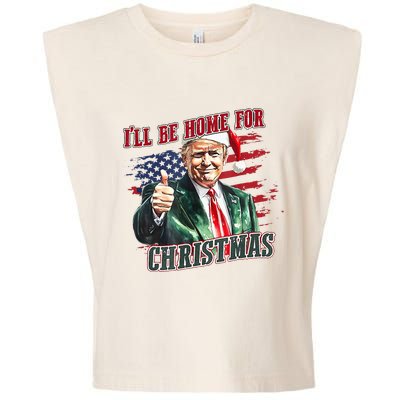 ILl Be Home For Christmas Funny Santa Trump Xmas Pajamas Garment-Dyed Women's Muscle Tee