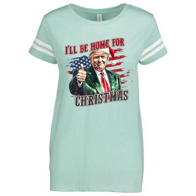 ILl Be Home For Christmas Funny Santa Trump Xmas Pajamas Enza Ladies Jersey Football T-Shirt