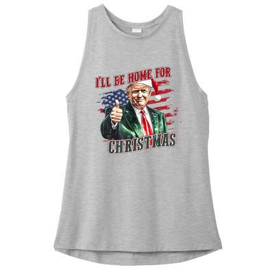 ILl Be Home For Christmas Funny Santa Trump Xmas Pajamas Ladies PosiCharge Tri-Blend Wicking Tank