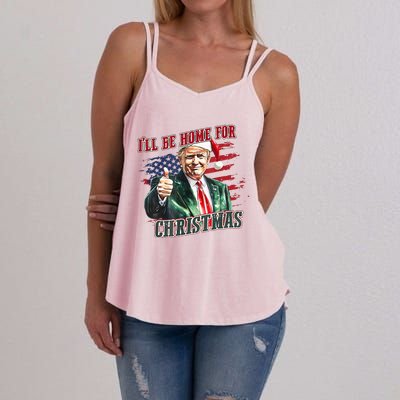 ILl Be Home For Christmas Funny Santa Trump Xmas Pajamas Women's Strappy Tank