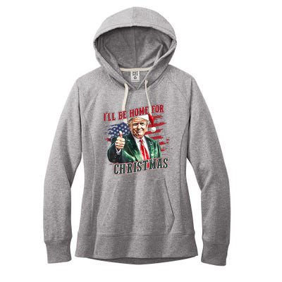 ILl Be Home For Christmas Funny Santa Trump Xmas Pajamas Women's Fleece Hoodie