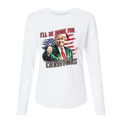 ILl Be Home For Christmas Funny Santa Trump Xmas Pajamas Womens Cotton Relaxed Long Sleeve T-Shirt