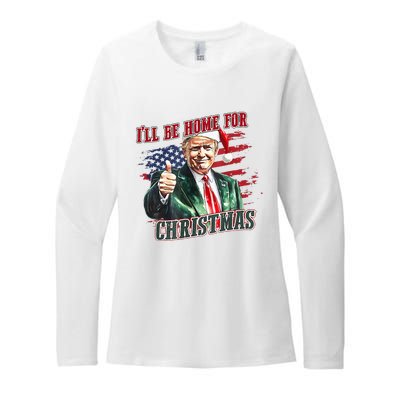 ILl Be Home For Christmas Funny Santa Trump Xmas Pajamas Womens CVC Long Sleeve Shirt