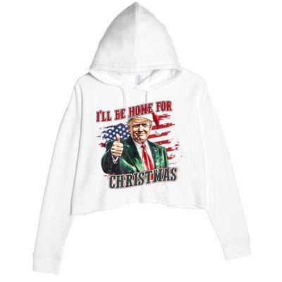 ILl Be Home For Christmas Funny Santa Trump Xmas Pajamas Crop Fleece Hoodie