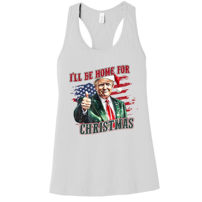 ILl Be Home For Christmas Funny Santa Trump Xmas Pajamas Women's Racerback Tank