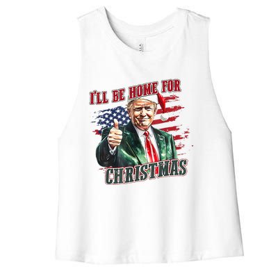 ILl Be Home For Christmas Funny Santa Trump Xmas Pajamas Women's Racerback Cropped Tank