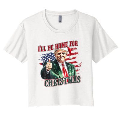 ILl Be Home For Christmas Funny Santa Trump Xmas Pajamas Women's Crop Top Tee