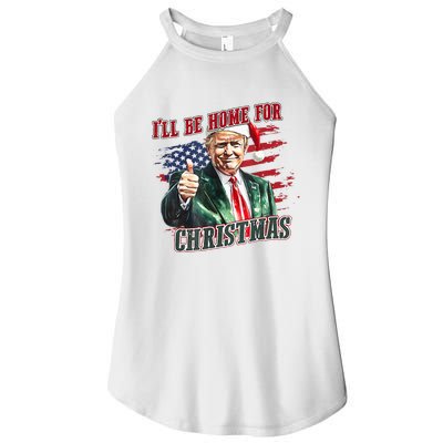 ILl Be Home For Christmas Funny Santa Trump Xmas Pajamas Women's Perfect Tri Rocker Tank