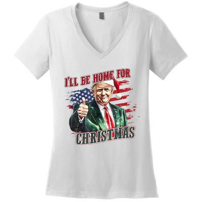 ILl Be Home For Christmas Funny Santa Trump Xmas Pajamas Women's V-Neck T-Shirt