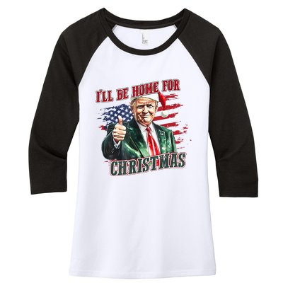 ILl Be Home For Christmas Funny Santa Trump Xmas Pajamas Women's Tri-Blend 3/4-Sleeve Raglan Shirt