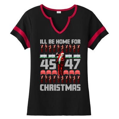 ILl Be Home For Christmas Donald Trump 4547 Maga Trump Dance Ugly Christmas Ladies Halftime Notch Neck Tee