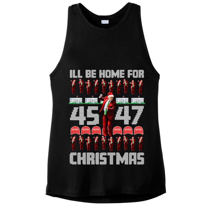 ILl Be Home For Christmas Donald Trump 4547 Maga Trump Dance Ugly Christmas Ladies PosiCharge Tri-Blend Wicking Tank