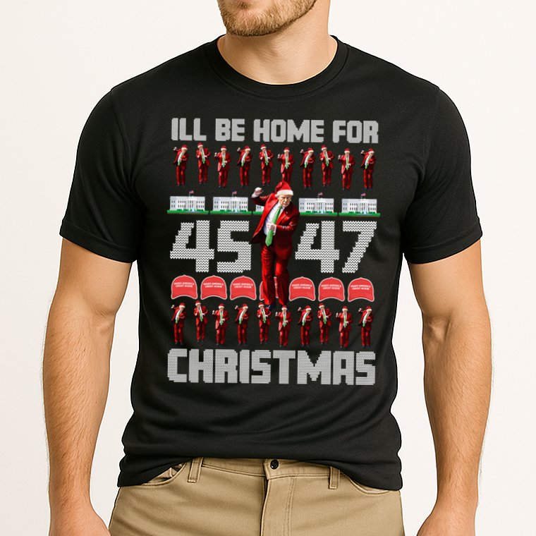 ILl Be Home For Christmas Donald Trump 4547 Maga Trump Dance Ugly Christmas Cooling Performance Crew T-Shirt