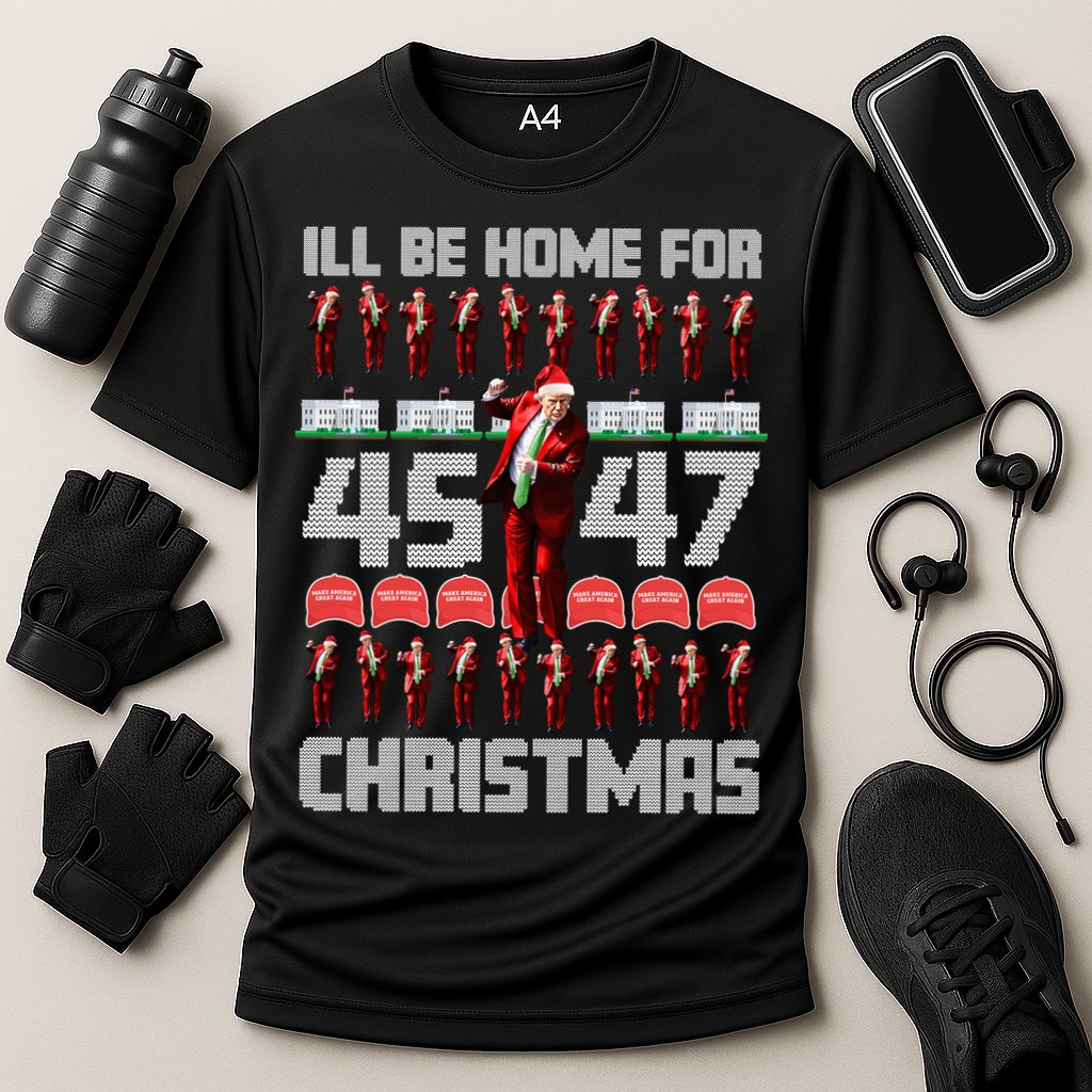 ILl Be Home For Christmas Donald Trump 4547 Maga Trump Dance Ugly Christmas Cooling Performance Crew T-Shirt