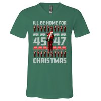 ILl Be Home For Christmas Donald Trump 4547 Maga Trump Dance Ugly Christmas V-Neck T-Shirt