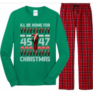 ILl Be Home For Christmas Donald Trump 4547 Maga Trump Dance Ugly Christmas Long Sleeve Pajama Set