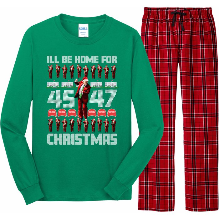 ILl Be Home For Christmas Donald Trump 4547 Maga Trump Dance Ugly Christmas Long Sleeve Pajama Set